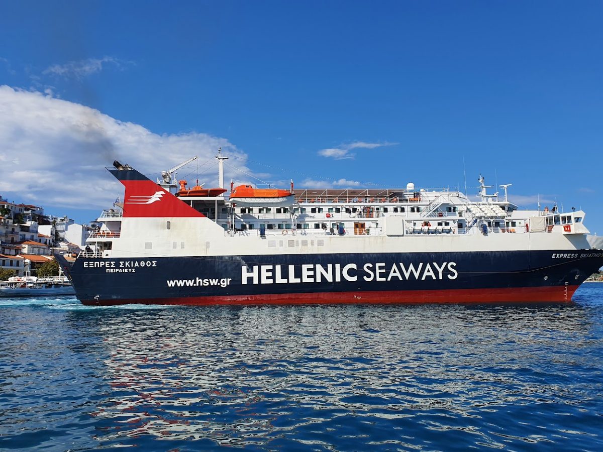 Express Skiathos ferry sailing from Volos to Skiathos island in Greece