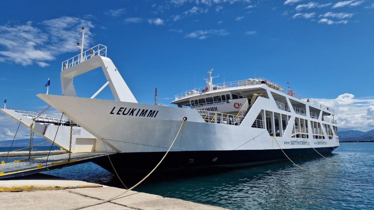 sarris cruises ferry at lefkimmi port in corfu
