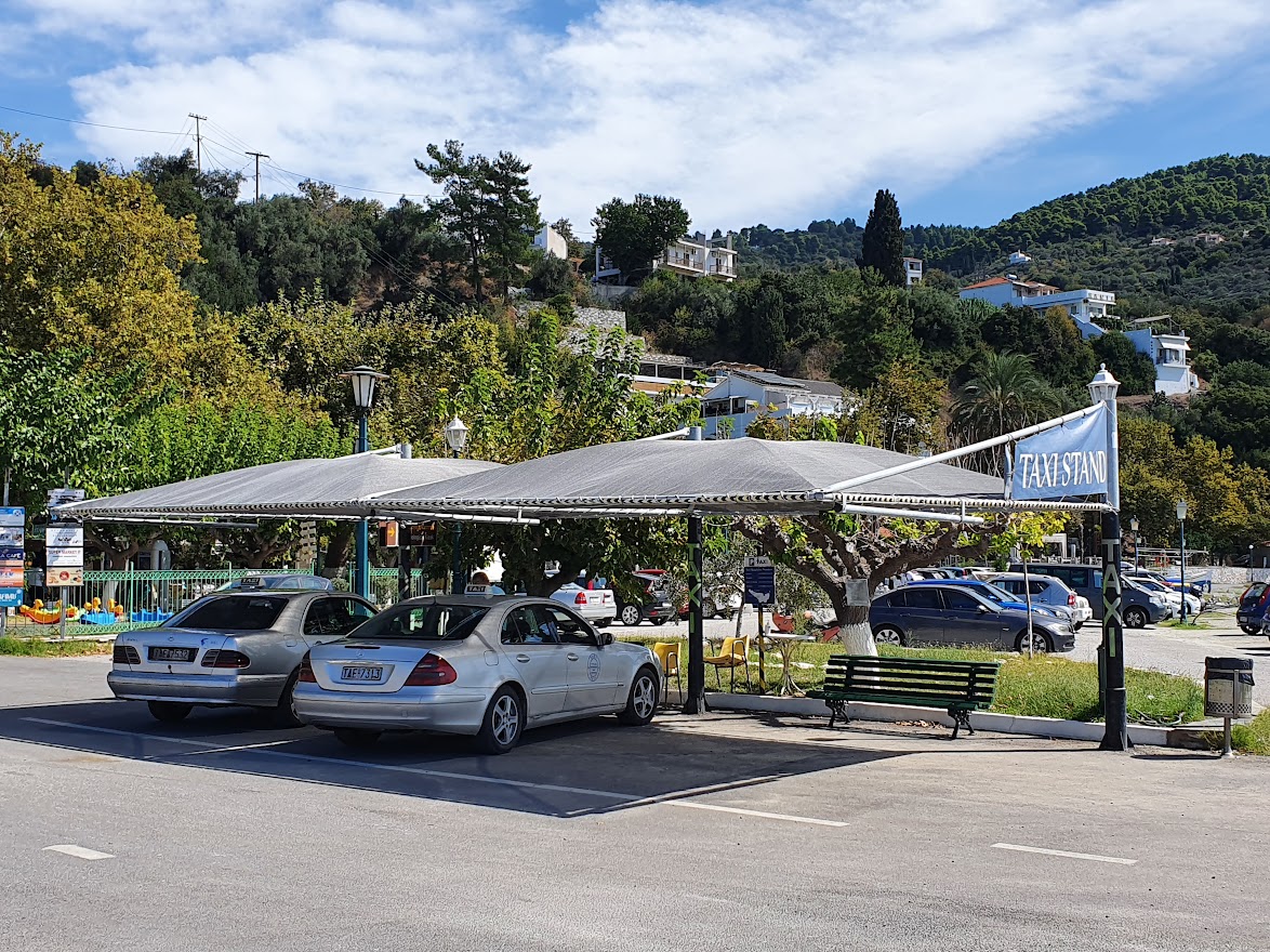 Taxi stand at Glossa port Skopelos