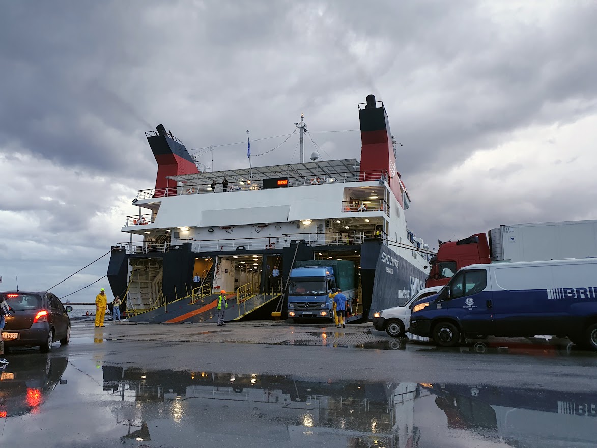 A volos ferry getting ready to be boarded 