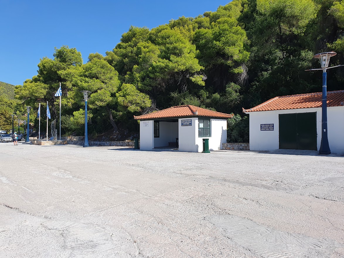 A small waiting area at Agnontas port in Skopelos island Greece