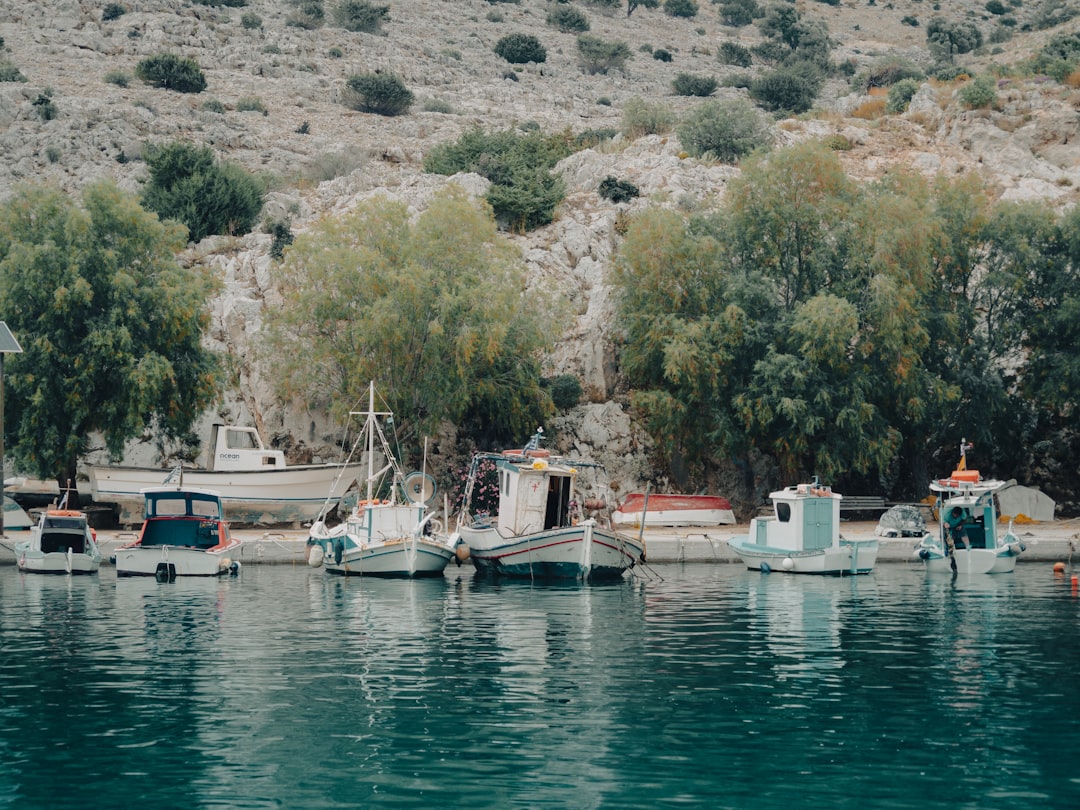 a group of boats sitting on top of a body of water